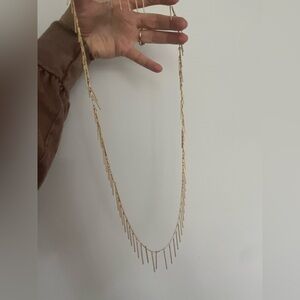 Long Gold Fringe Chain Necklace
